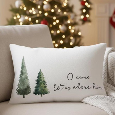 Christmas Pillow – O Come Let Us Adore Him Christmas Pillow Pine Tree