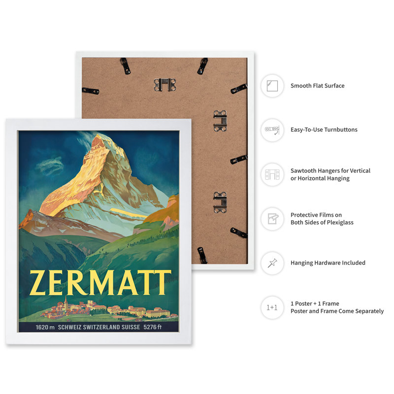 Zermatt, H 24 po x l 32 po, Affiche, Encadrement blanc