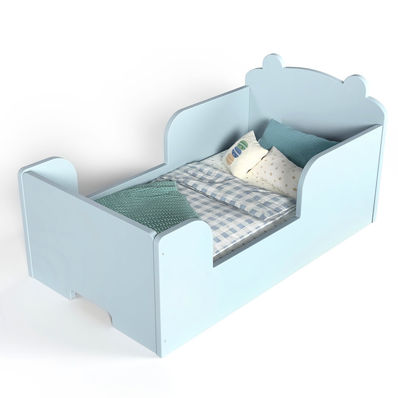 Blue Bear - Lit de bébé en forme de 3 pour 6 ans, développement de l'autonomie au sol, structure en bois de pin, cadre de lit facile à assembler avec forme de lit, sommeil sécuritaire à profil bas, matériau, travail rapide