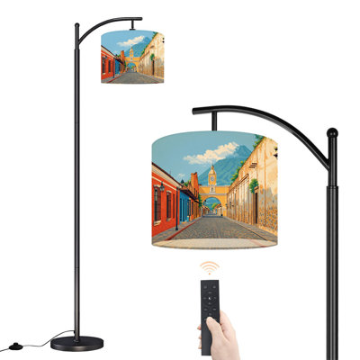 Lampe sur pied à arc avec abat-jour réglable paysage urbain antigua ville guatémala volcan lampe sur pied 3 températures de couleur à intensité variable haute lampe sur pied avec interrupteur au pied pour la chambre à coucher