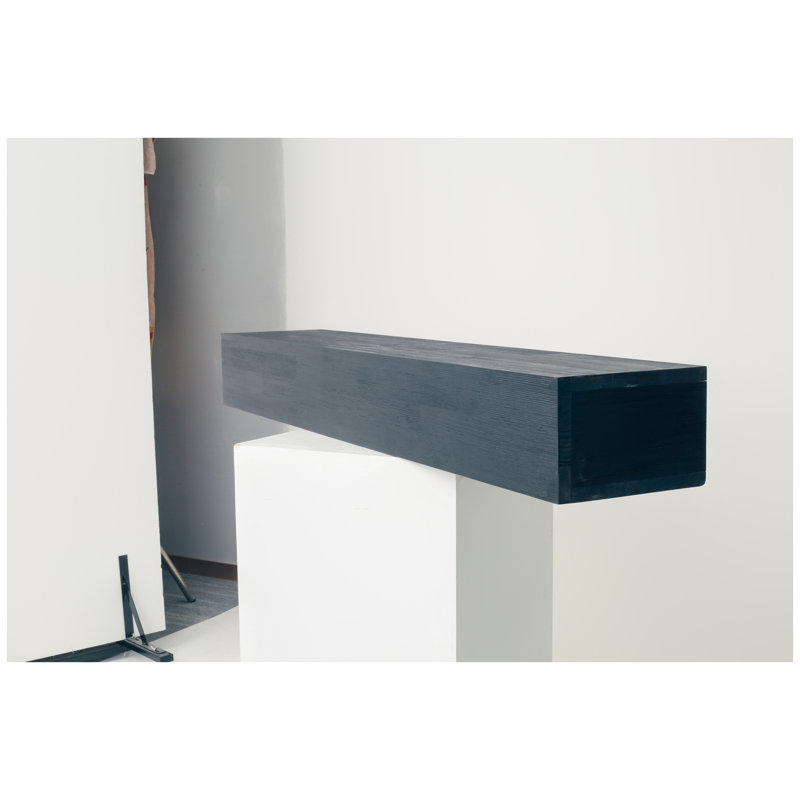 Tablette de cheminée 60 po en bois massif rustique avec cadre flottant mural noir, 6.69" H x 62.6" W x 12.2" D, Black