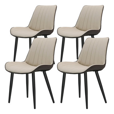 Chaise de salle à manger en cuir kaki et gris avec pieds en métal