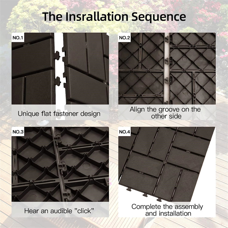 Outdoor Plastic Deck Tile, 0.79" H x 12" L x 12" W, Brown