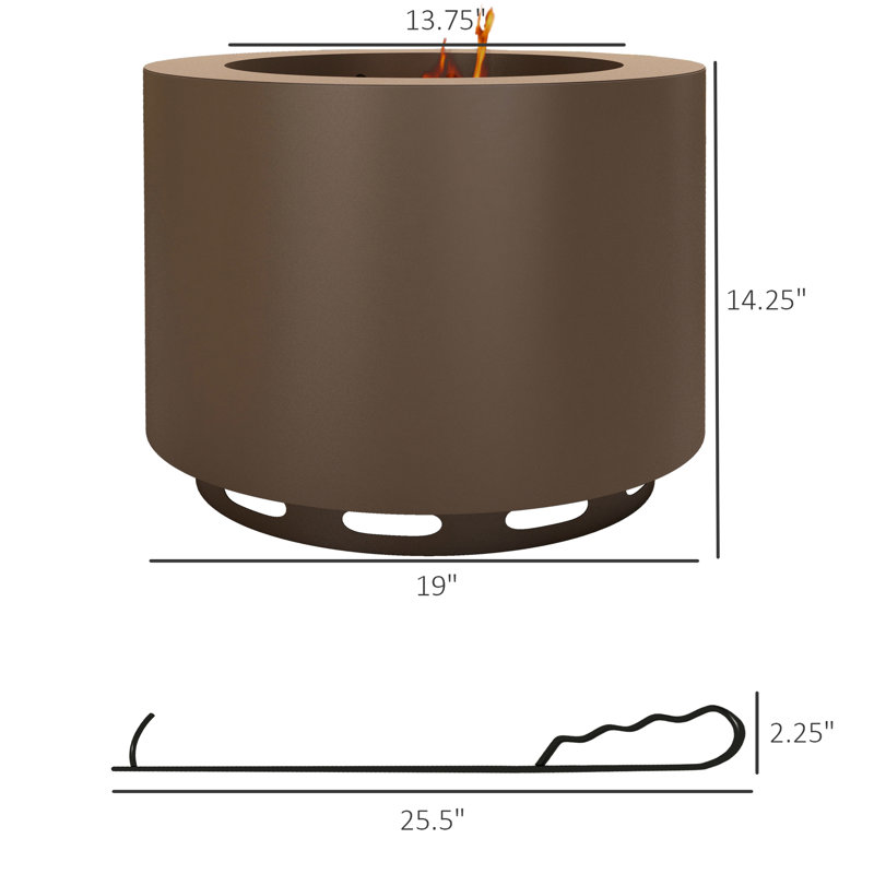 Foyer d'extérieur sans fumée de 19 po en acier inoxydable portatif pour le camping, le patio, la cour arrière, le pique-nique, la fumée basse, avec foyer en bronze, unifié avec