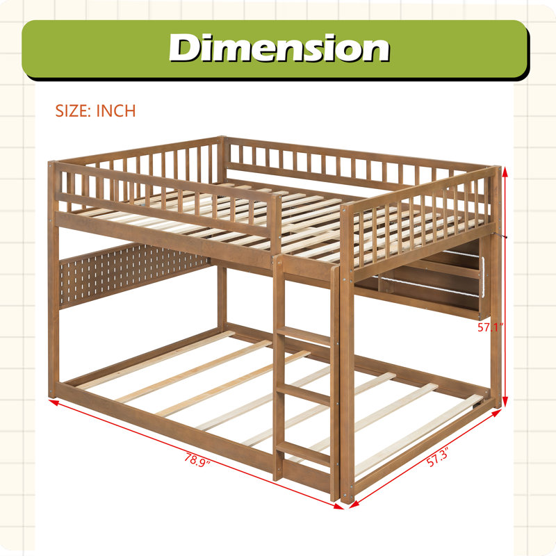 Full Over Full Bunk Bed With Integrated Shelving, Color-Changing Lights And Pegboard, Brown