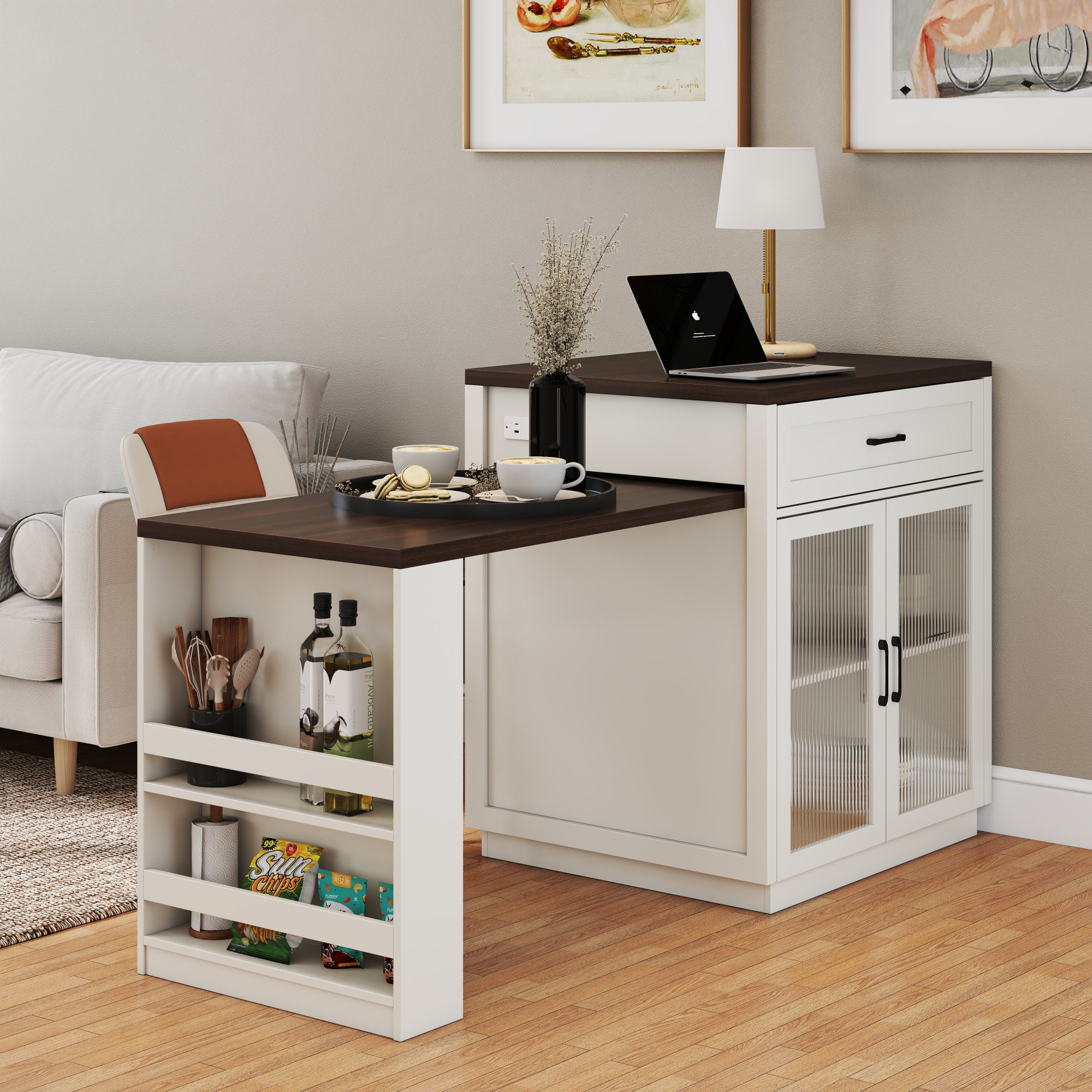 Mdf Station Latitude Run® Expandable Dining & Prep Station Mdf Glass Modern Kitchen ...