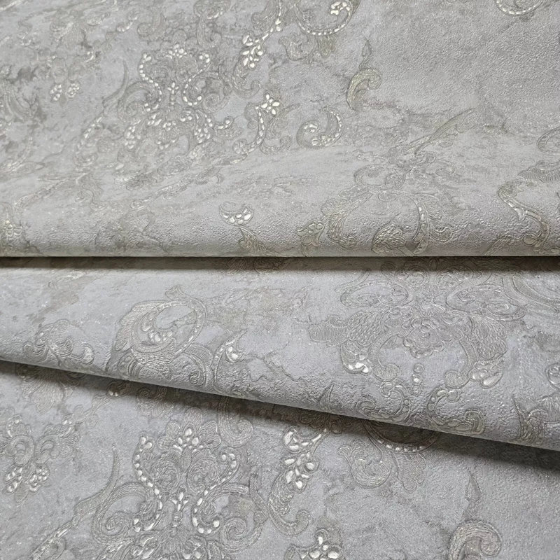 Papier peint damassé victorienne texturé gris et laiton