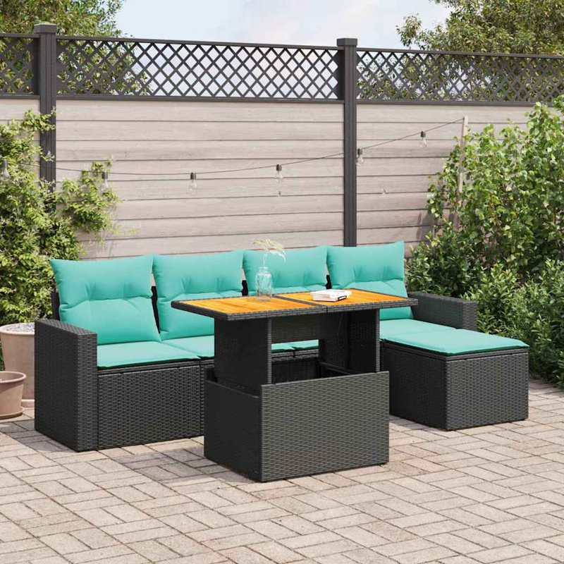  Ensemble de canapé de patio 6 pièces avec coussins en rotin de polyester