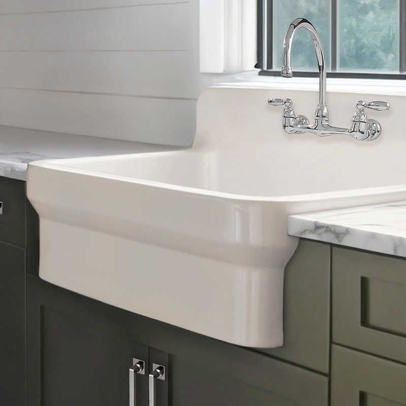 Fireclay 30" x 22" Drop-in Sink with 2 Faucet Holes on Backsplash, Biscuit