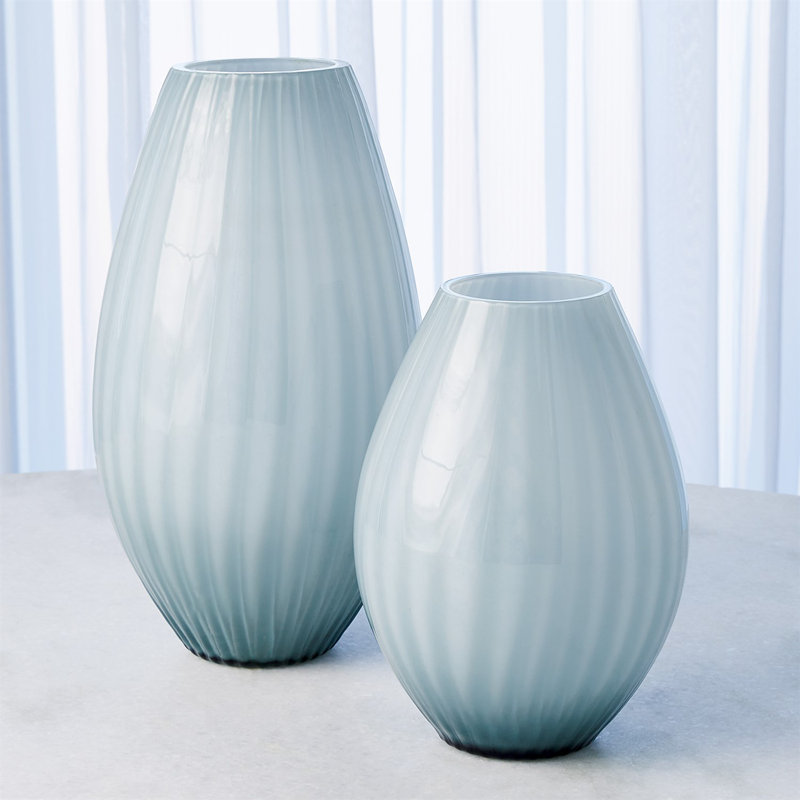 Cased Glass Stripe Vase-Blue, 14" H x 7.75" W x 7.75" D