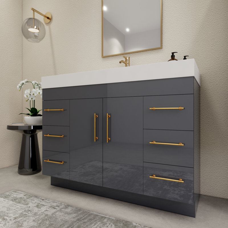 48'' Single Bathroom Vanity with Acrylic Top, Glossy Gray