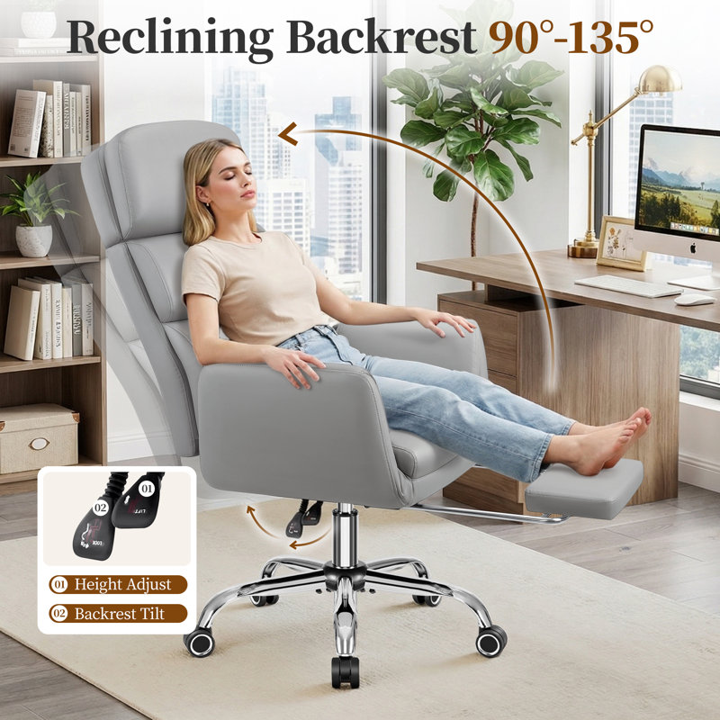 Edinson Executive Office Chair with Swing Out Armrests, Expanded Seating Space, Light Gray