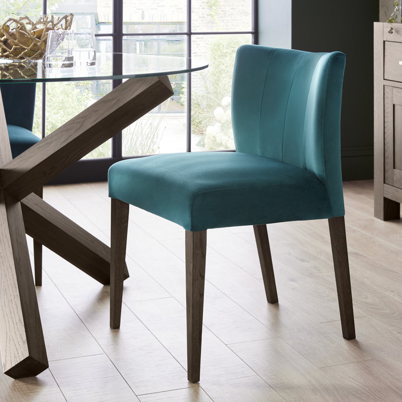 Caserta Polyester Blend Upholstered Side Chair, Sea Green, Dark Oak