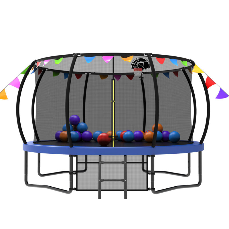 Trampoline de loisir pour enfants 12 pi avec filet de sécurité et échelle, Bleu