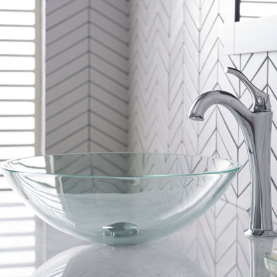Glass Circular Vessel Bathroom Sink with Faucet