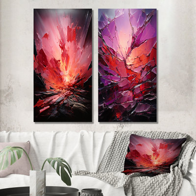 «Fractured Ruby Explosion - Abstract Shapes», ensemble de 2 reproductions d'art en métal