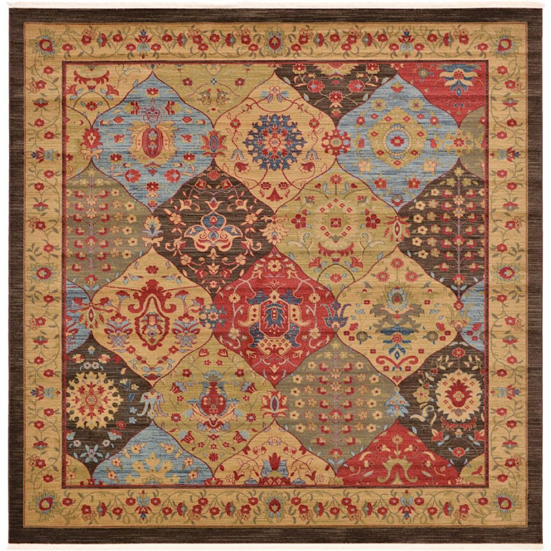Tapis à motif oriental brun Stirling, Carré 10 pi