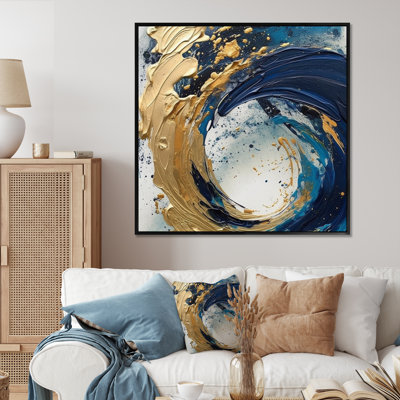 Art mural abstrait bleu foncé et or VI - VI