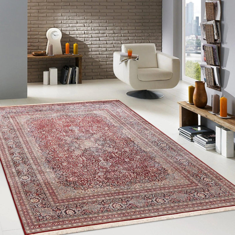 Canvello Kashan Silkroad Design Hand-Knotted Silk Area Rug- 9'3" X 12'1"