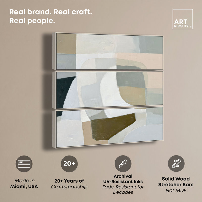 Ensemble de tableaux sur toile encadrée Chalk Valley II pour salon, par Art Remedy, cadre argenté, 48 x 16, H 17 po x l 49 po