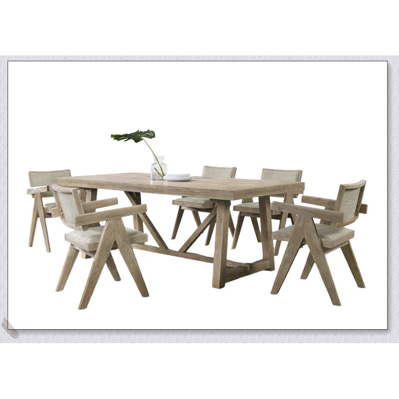 Ensemble de salle à manger contemporain en placage de chêne 7 pièces avec fauteuils rembourrés en polyester pour les salles à manger modernes