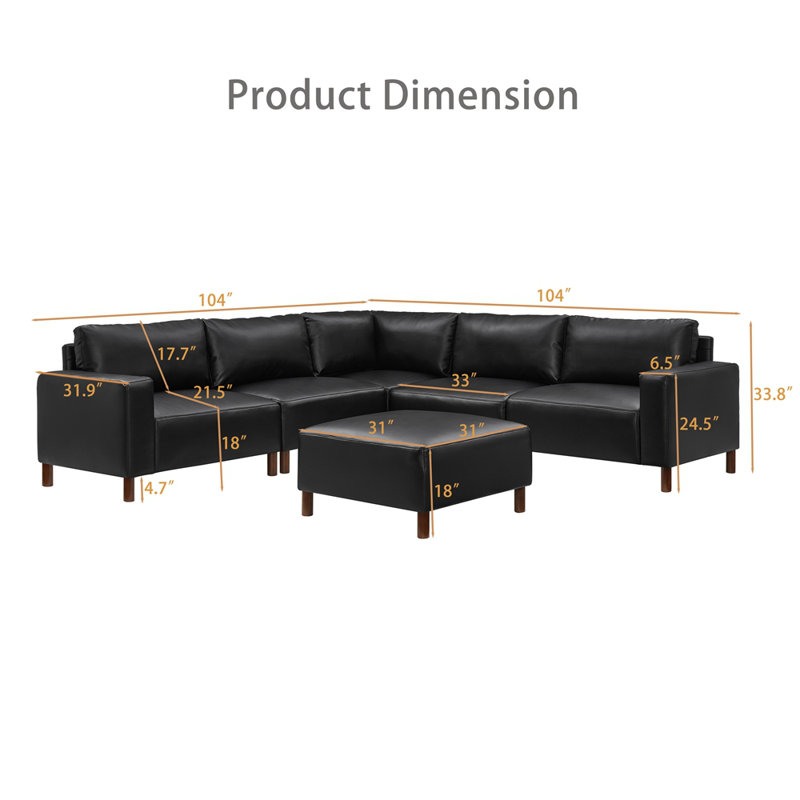 Canapé d'angle en cuir de polyuréthane, Noir