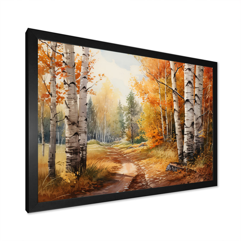 Birch Woods Gilded Pathway III sur toile, Cadre photo noir, H 24 po x l 32 po x P 1 po