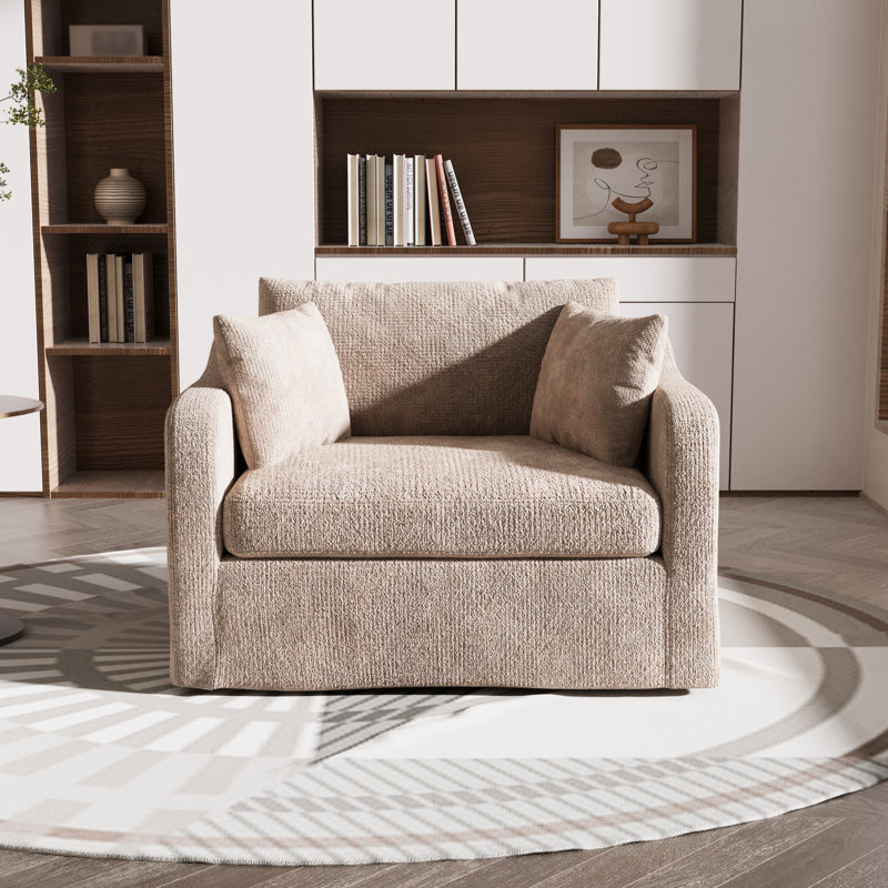 Oversized Upholstered Slipcovered Armchair Comfy Couch Sofa, Wheat
