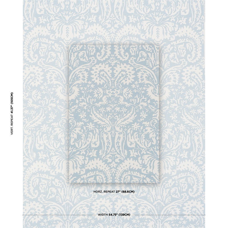 Schumacher X Veere Grenney Suffolk Damask Fabric, Blue