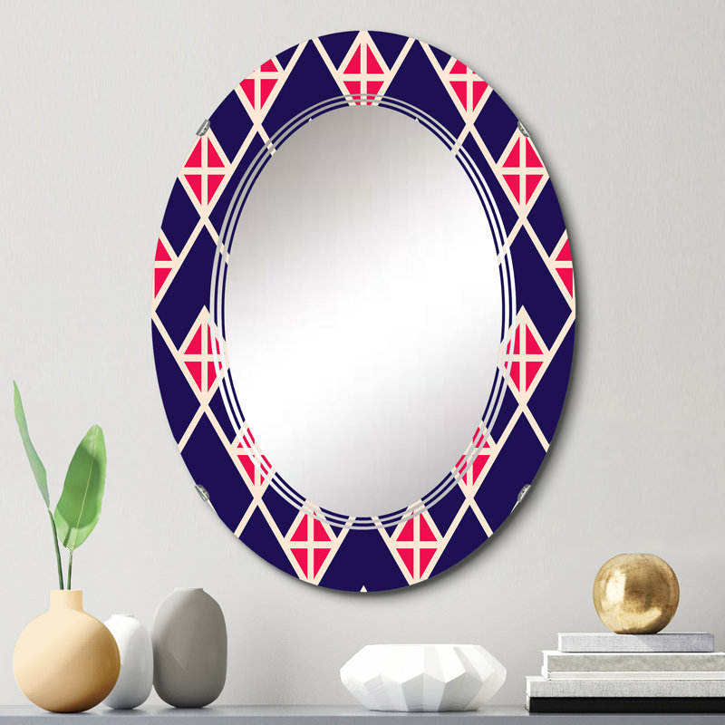 Miroir mural rouge et bleu à motif géométrique, 30 po x 20 po