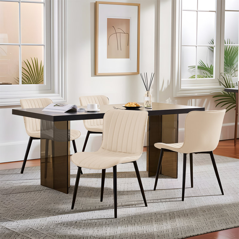 Modern Dining Chairs, Leather Dining Side Chairs With Sturdy Metal Frame & Non-Slip Feet For Kitchen, Restaurant, 4, Beige