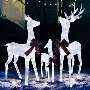 3-Piece Iridescent Reindeer Family - Lighted Deer Set - 210 Lights 52 Buck 44 Doe 28 Fawn - Large Deer Family for Indoor or Outdoor Christmas