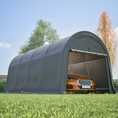 Robuste, de qualité commerciale - neige, auvent de garage extérieur, rangement pour véhicule, toit ventilé, structure en acier, imperméable, PE gris, porte amovible, structure stable, système de ventilation, assemblage simple