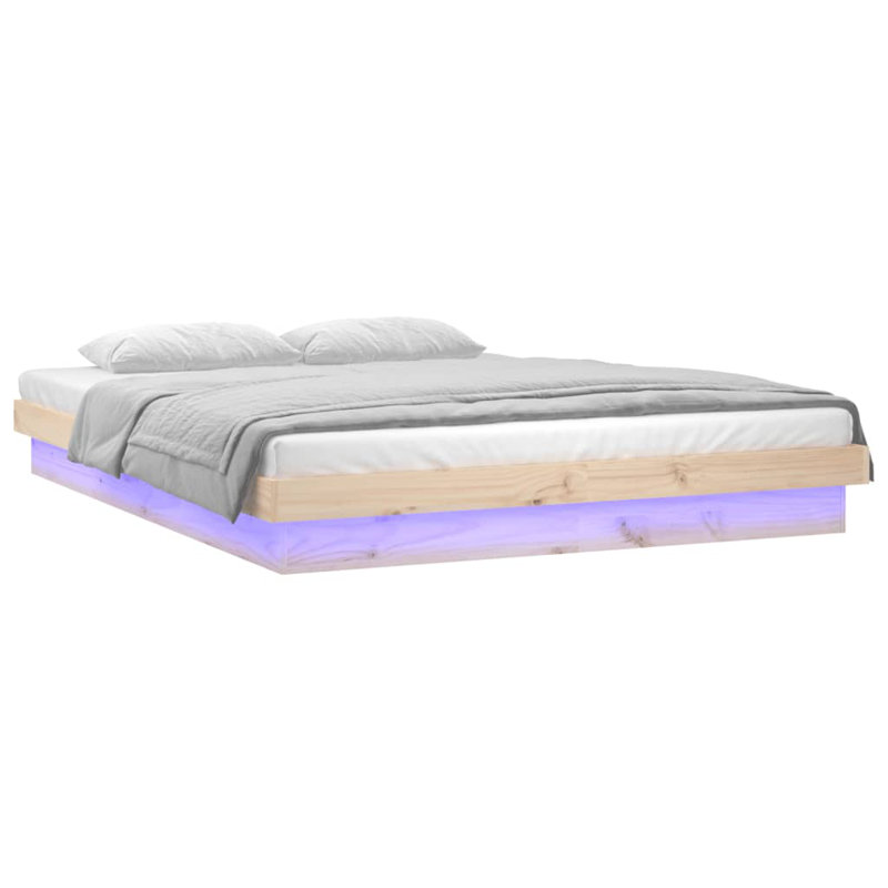 LED Bed Frame Solid Wood, Brown, Super King (6')