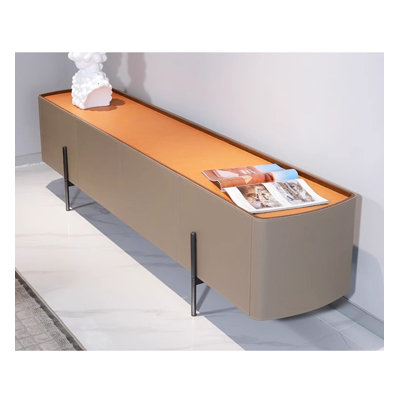 Luxury Mahogany TV Cabinet with Spacious Storage and Leather Upholstery