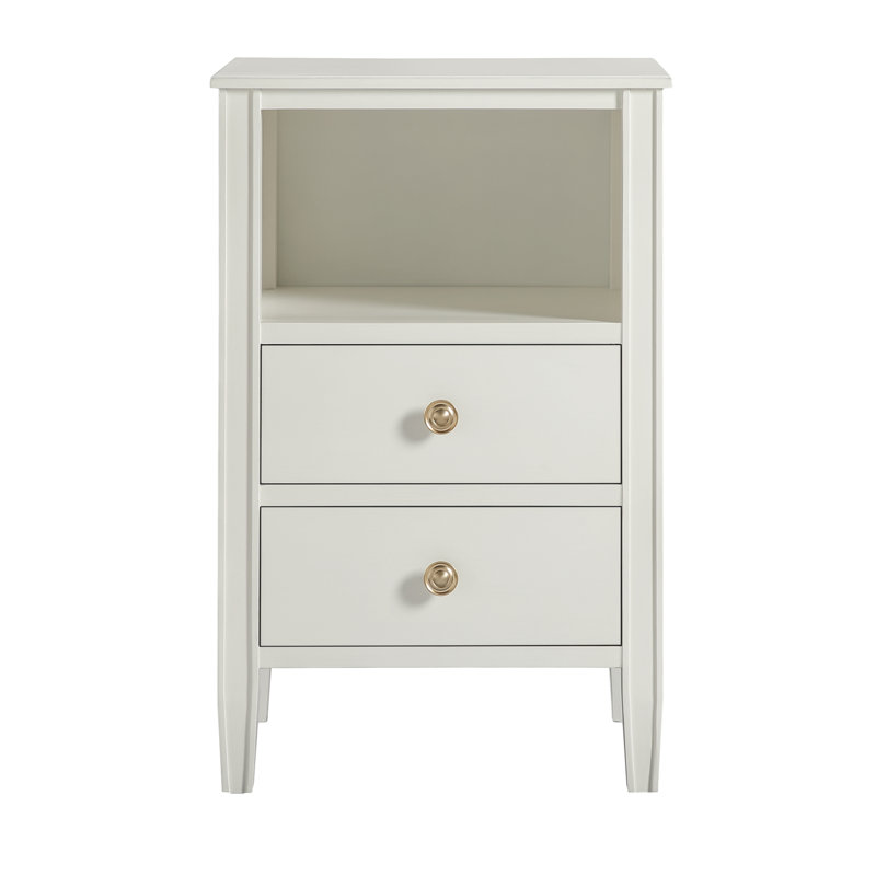 Table de chevet avec rangement à 2 tiroirs Winston, Blanc antique