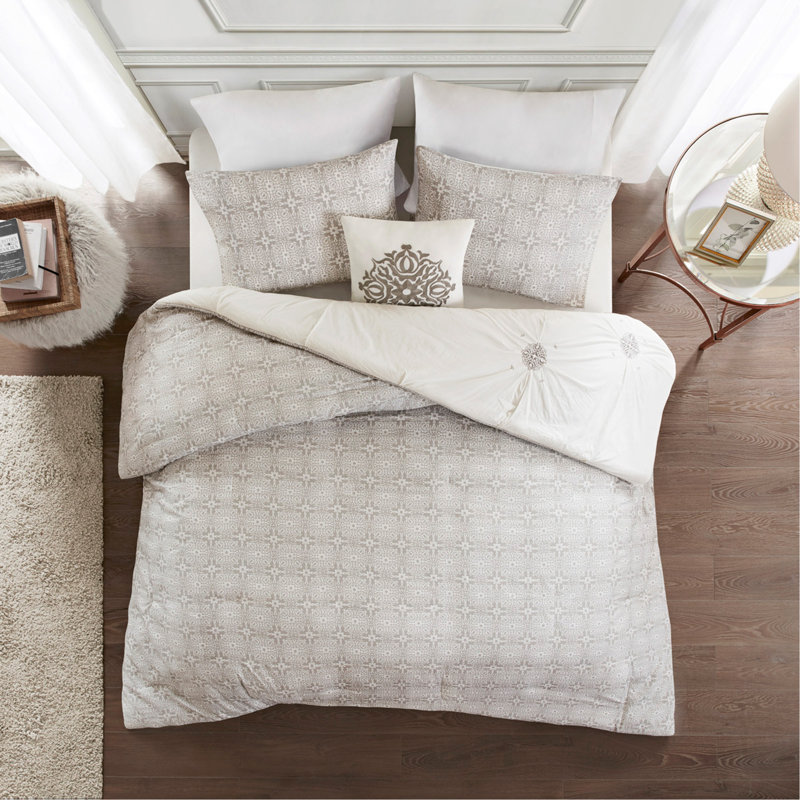Ensemble de housse de couette réversible en coton brodé californien 4 pièces Cal King