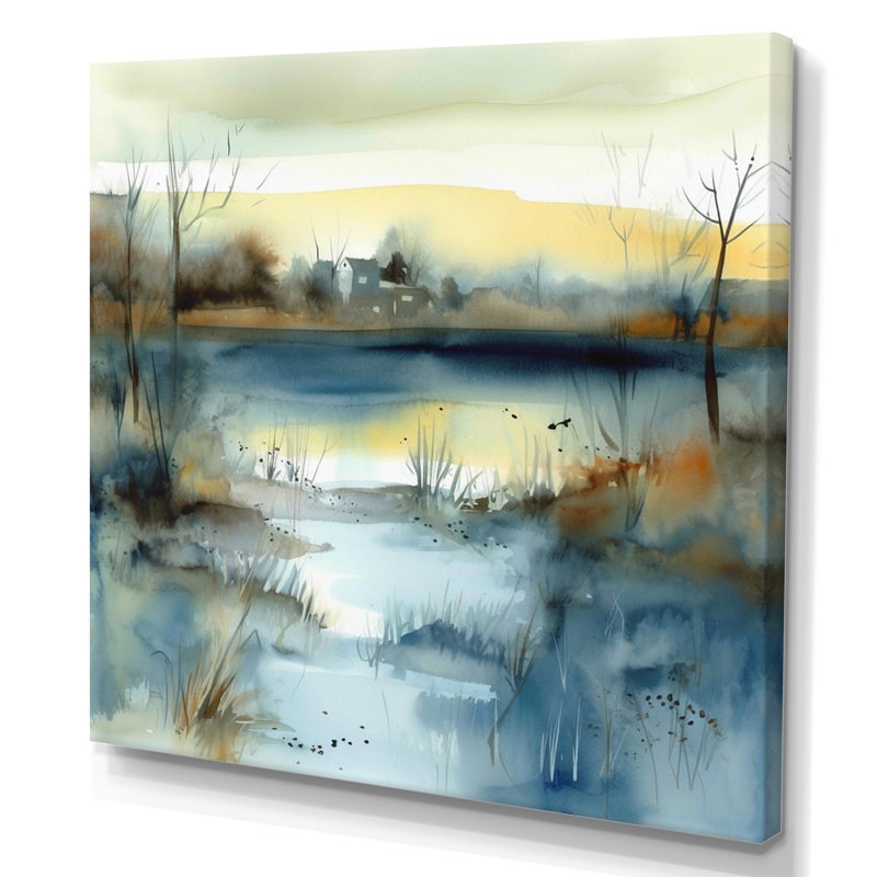 Summer Lake Landscape Illustration I, reproduction d'art sur toile, H 30 po x l 30 po x P 1 po, Toile tendue