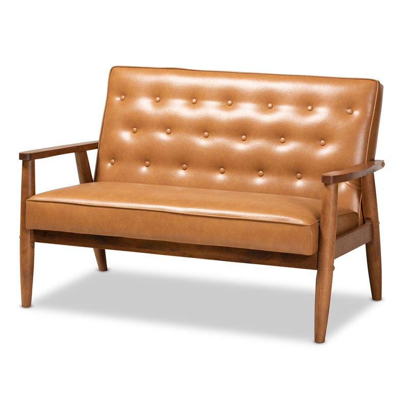 Sorrento Walnut Brown Tufted Faux Leather Loveseat