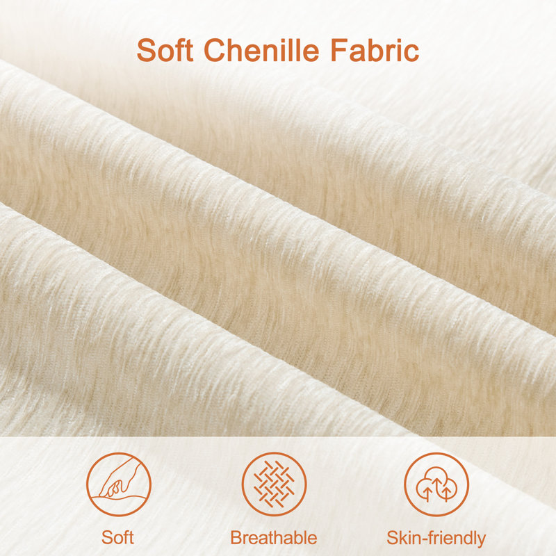 Chenille Tufted Ottoman - Square Accent Stool, Beige