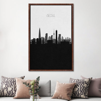 Seoul, South Korea City Skyline 1 Piece Single Picture Frame and Floater Frame Wall Art on Canvas
