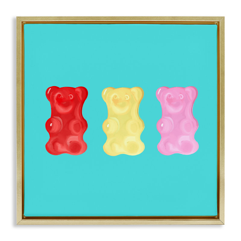 Mignons bonbons à l'ours gélifié, Cadre flottant métallique doré, H 25 po x l 25 po