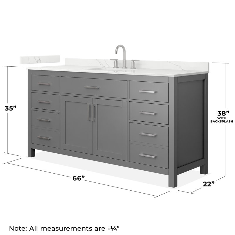 Beckett 66" Freestanding Single Bathroom Vanity with Quartz Top, Brushed Nickel, Giotto Quartz, Dark Gray