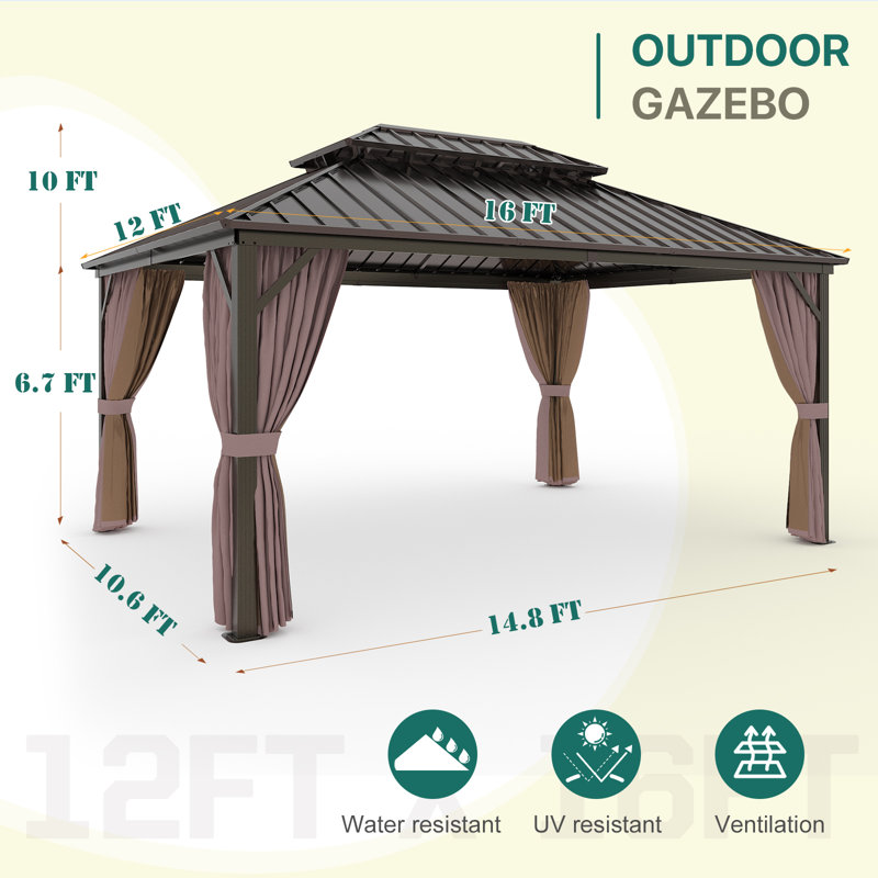 Steel Patio Gazebo, 16 ft x 12 ft