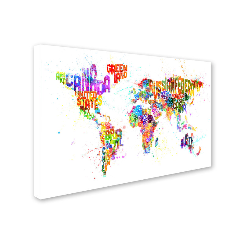 « text map of the world iii » par michael tompsett, impression sur toile tendue, H 16 po x l 24 po x P 2 po