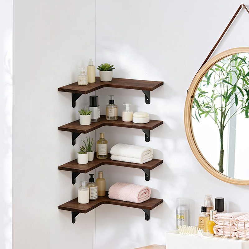 4 Piece Wood Bracket Shelf, Brown