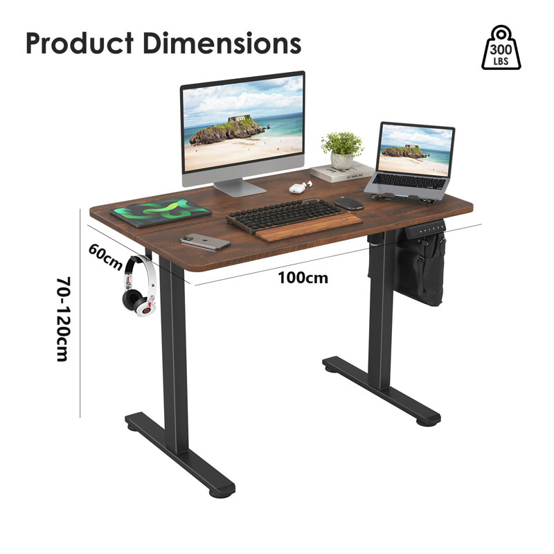 Bureau de travail électrique debout à hauteur ajustable STary, H 45 po x l 24 po x P 40,55 po, Noir, noir, noir, noir