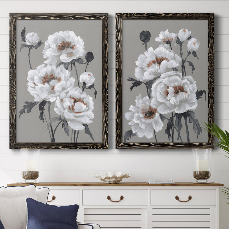 Pivoine profusion I, toile encadrée de qualité supérieure - prête à être accrochée, H 43,5 po x l 31,5 po x P 1 po, Noir