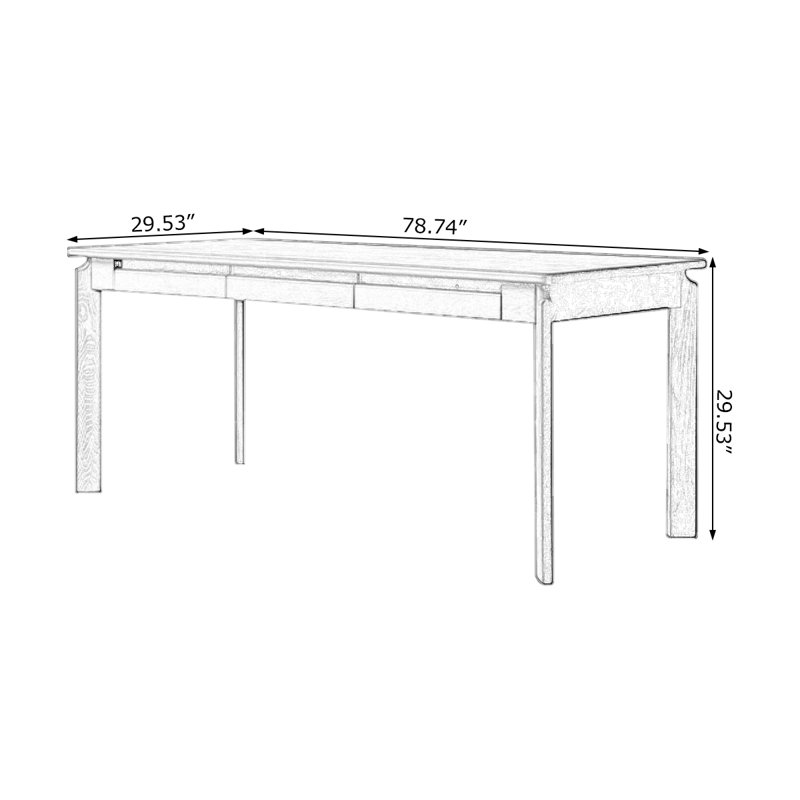 Bureau rectangulaire noir en bois massif avec 3 tiroirs, H 29,53 po x l 78,74 po x P 29,53 po