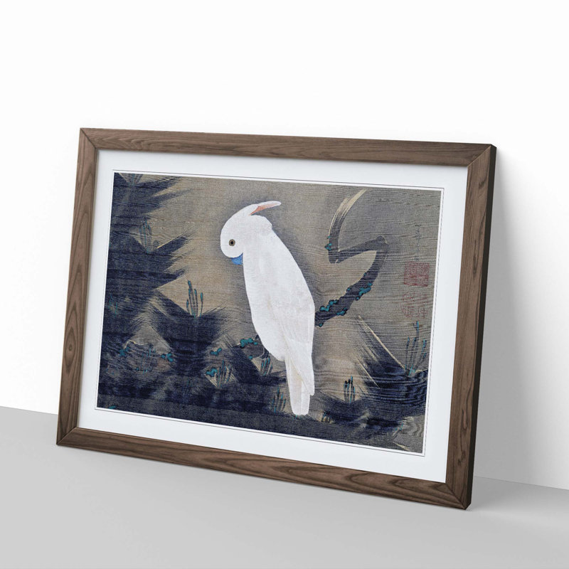 White Cockatoo on a Pine Branch by Ito Jakuchu - Picture Frame Art Prints, 48cm H x 65cm W x 2cm D, Walnut Framed